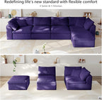138" Boneless Cloud Couch Modular Sectional Sofa with Deep Seat for Living Room, L Shape Couch with Ottoman, Snowflake Cloth and 40D Memory Sponge，2 Throw Pillows (Purple, 4 Seater+1 Ottoman)