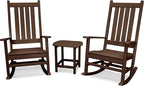 POLYWOOD Vineyard 3-Piece Rocking Chair Patio Set, Wide Outdoor Composite Rocking Chairs with Side Table, Mahogany Porch Rockers