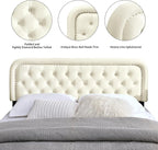 Tufted Upholstered Headboard,Button Solid Wood HeadBoards with Adjustable Height,Modern Performance Velvet Bed Head Boards,Easy Install&Nailhead (Beige, King)