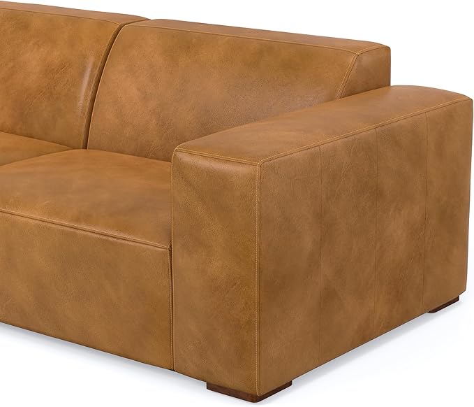 SIMPLIHOME Rex Left Corner Sectional Modular Sofa and Ottoman Set in Full-Grain Genuine Leather, Sienna, 116-inch-wide L-Shaped Leather Sofa and Matching 34-inch-Wide Table Ottoman for Living Room
