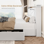 SHA CERLIN Queen Bed Frame with 3 Drawers, USB & Type-C Charging Ports, Velvet Upholstered Platform Bed with Modern Geometric Wingback Storage Headboard, No Box Spring Needed, Easy Assembly, White