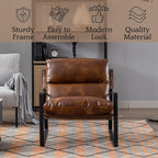 LukeAlon Modern PU Leather Accent Armchairs Set of 2, Upholstered Soft Living Room Chairs with Black Metal Legs Removable Thickened Cushion Sofa Chairs Lounge Chair for Bedroom Living Room, Brown
