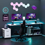 YOUNGAR Office Desk L Shape with File Drawers&Power Outlet, 69.3 Inch Reversible L Shaped Computer Desks,Corner L Shape or Long Desk Set up, Monitor Stand &Storage Shelves,LED Lights&CPU Stand,White