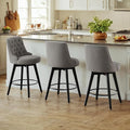 Watson & Whitely Counter Height Bar Stools Set of 3, Performance Fabric Upholstered Modern Swivel Barstool with Back, Solid Wood Legs, 26" H Seat, Flint Grey