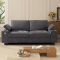 84" Loveseat Couch for Living Room,Modern Chenille Upholstered Sofa with Adjustable Storage Armrest,Cup Holders,USB & Type-C Ports,Solid Wood 2-Seater Loveseat Sofa for Apartment(Deep Gray)