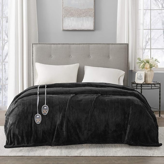 Beautyrest Heated Electric Blanket for Cold Weather, Fast Heating Heated Blanket, Auto Shut Off, Virtually Zero EMF, Multi Heat Setting, UL Certified, Black Full (84 inx80 in)