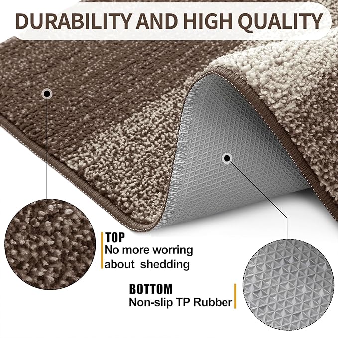 Kitinjoy Indoor Outdoor Door Mat, 40x32 Non-Slip Absorbent Dirt Trapper, Low-Profile Washable Inside Entrance Front Floor Mat, Sturdy Soft Entry Doormats for Entryway, Light Brown