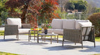 Grand patio 5-Piece Outdoor Furniture Set, Outdoor Sofa Set with 2 Round Side Tables, Modern Metal Patio Couch with 6-inch Thick Waterproof Cushions for Porch Deck Backyard