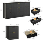 3-Piece Modern Bedroom Furniture Set, Wide 9-Drawer Dresser & 2-Drawer Nightstands Set of 2, Natural Wood Dresser and Nightstand Sets for Bedroom, Hallway, Black