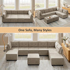 VANOMi 6 Seat Modular Cloud Sofa with 2 Ottomans, 118" Convertible Modular Sectional Sofa Bed, Comfy Chenille Sofas & Couches for Living Room, Apartment, Office, Camel, Large Sofa Bed