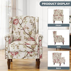 UIXE High Back Accent Chair, Fabric Upholstered Armchair for Living Room, Floral Printed Wingback Arm Chair with Solid Wood Legs, Retro Nailhead Trim Single Sofa Bedroom Reading Seat - Beige