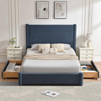 VELOCAVA Queen Size Upholstered Bed Frame with 51.77" Tall Headboard and Soft Rounded Corners, Side Storage Drawers, 12-Slat Support, No Box Spring Needed, Linen-Blend Fabric, Dusty Blue