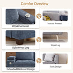 74" Loveseat Couch for Living Room,Modern Chenille Upholstered Sofa with Adjustable Storage Armrest,Cup Holders,USB & Type-C Ports, Solid Wood 2-Seater Loveseat Sofa for Apartment(Blue)