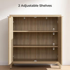 SICOTAS Rattan Sideboard Buffet Cabinet with Storage, Mid Century Modern Credenza Storage Cabinet with Arch Doors & Shelves Boho Coffee Bar Media Console Cabinets for Kitchen, Living Room, Entryway