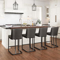 PHI VILLA Dark Grey Bar Stools Set of 4, Faux Leather Counter Height Chairs, Kitchen Stools for Island, 24 Inch Barstools with Back