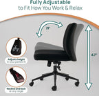NYPOT Armless Desk Chair with Wheels for Criss Cross Sitting - Cross Legged Wide Armless Chair - Adjustable Vanity 360° Swivel Stool and 120° Rocking Wide Seat Comfy for Home and Office, Black Velvet