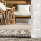nuLOOM 9' x 12' Outdoor Area Rug, Casual Design with Striped Border, Stain Resistant, Highly Durable, for Patio, Balcony, Bedroom, Living Room, Dining Room, Bathroom, Light Grey