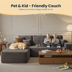 104" Cloud Sectional Couch with Chaise, Boneless L-Shaped Cloud Couch with Deep Seat, Corduroy Modern Minimalist Sofa, Assembly Free Comfy Sofa for Office Living Room Apartment(Grey, Left Chaise)