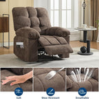 Recliner Rocking Chair with Massage and Heat, Wide Overstuffed Ergonomic Fabric Recliner with Breathable Upholstery, 2 Side Pockets & Remote Control for Living Room or Bedroom