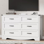Dresser for Bedroom with 6 Drawers, 54" Wide Wood Chest of Drawers with Deep Drawers & Mental Handle, Modern Dresser TV Stand, Wooden Closet Storage Organizer for Living Room, Hallway, Entryway, White