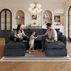 108" Sectional Couches for Living Room Boneless Couch Upholstered Cloud Couch Sectional Modular Sectional Sofa with L Shaped (Corduroy-Blue, 3 Seat+2 Ottoman)
