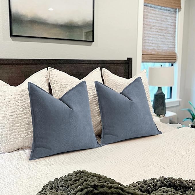 ZWJD Dusty Blue Pillow Covers 22x22 Set of 2 Chenille Throw Pillow Covers with Elegant Design Soft and Luxurious Decorative Throw Pillows for Couch, Bed, and Home Decor,Dusty Blue