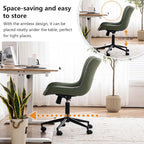 YOUNIKE Armless Home Office Desk Chair with Wheels Compact Comfy Vanity Chair with Adjustable Back Modern Small Leather Upholstered Rolling Swivel Cute Task Drafting Sewing Chair No Arms Olive Green