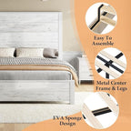 AMERLIFE King Size 51.2" Wood Bed Frame, Rustic Platform Bed with Spliced Headboard, Wood Slats Support/No Box Spring Needed/Noiseless/Antique White