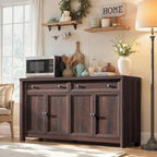 59" Large Buffet Cabinet with Storage, Farmhouse Walnut Sideboard Coffee Bar with 4 Doors & Adjustable Shelves, Wood Credenza Accent Coffee Bar Console Table for Living Room Hallway