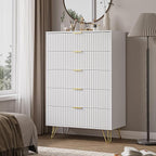 5 Drawers Dresser for Bedroom, 47" Tall Modern Chest of Drawers with Gold Handle, Fluted Wood Dresser for Bedroom, Living Room, Hallway, Entryway, White