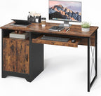 Bestier Office Desk with Keyboard Tray, 47 inch Industrial Computer Desk with Storage, Reversible Executive Desk with File Cabinet for Home Office Bedroom, Rustic Brown