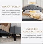 SHA CERLIN King Size Platfrom Bed Frame with Adjustable Headboard/Velvet Upholstered Diamond Button Tufted and Metal Studs/No Box Spring Needed/Easy Assembly/Woodenen Slat Support/Light Grey