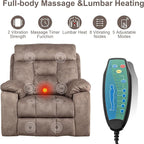 Oversized Lift Recliner Chairs for Elderly, 26in Extra Wide Power Chair with Massaga and Heating, Large Electric Lay Flat Recliners Sofa for Big and Tall Adult Lounging, Velvet Light Brown