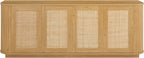 LKTART 64" Sideboard Buffet Cabinet with Storage, Wooden Fluted Storage Cabinet Sideboard with Adjustable Shelves Pressed Spring Rattan Doors for Kitchen Living Room (Natural)