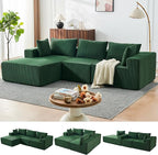 109" Cloud Sectional Couch, Boneless Couches for Living Room, Modular Sectional Sofa with Deep Seat, L-Shape Couch with Chaise, Comfy Corduroy Fluffy Modern Modular Sofa, No Assembly Required, Green