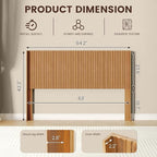 COCO DESIGN Queen Size Headboard Only, 64.3" Wide Wooden Headboard, Mid Century Modern Farmhouse Boho HeadBoard, Fluted Panel, Wingback Design, Wall Mount, Natural