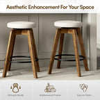 Thor Wicker Counter Height Wooden Counter Stool with Hand-Knitted Rope, K/D, Backless Island 24" Wicker Stool for Kitchen, Solid Wood (4, Swivel Counter Stool - Walnut)