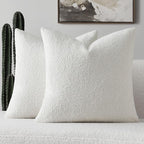 FUTEI Christmas Pack of 2 White Decorative Throw Pillow Covers 16x16 Inch Soft Cozy Solid Boucle Textured Cushion Case,Modern Home Decor for Couch Bed Living Room