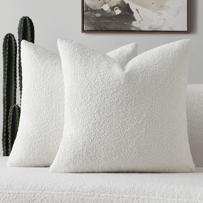 FUTEI Christmas Pack of 2 White Decorative Throw Pillow Covers 20x20 Inch Soft Cozy Solid Boucle Textured Cushion Case,Modern Home Decor for Couch Bed Living Room