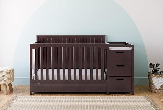 Graco Hadley 5-in-1 Convertible Crib & Changer (Espresso) – GREENGUARD Gold Certified, Fits Standard Crib Mattress, Converts to Toddler Bed and Full Bed, 4 Adjustable Mattress Heights