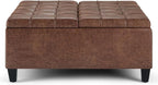 SIMPLIHOME Harrison 36 inch Wide Transitional Square Coffee Table Storage Ottoman in Distressed Umber Brown Vegan Faux Leather, Assembled, For the Living Room and Bedroom