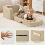 Comfy Toddler Chair for Kids, 2-in-1 Toddler Soft Plush Couch Fold Out, Convertible Kids Couch to Lounger, Baby Sofa for Boys and Girls, Beige