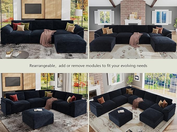 EASE MOOSE Oversized Modular Sectional Sofa with Ottoman, Modern Luxury U Shape Sectional Wide Deep Modular Couch, U Shaped Couch for Big Spaces Living Room