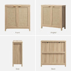 SICOTAS Rattan Cabinet Sideboard Buffet Storage Cabinet - 3 Pieces Farmhouse Boho Credenza Coffee Bar Cabinet with Rattan Decorated Doors for Kitchen Living Room - Light Oak