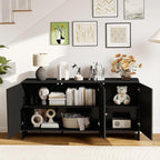 59" Sideboard Buffet Cabinet with Storage, Wood Arched TV Console Storage Cabinet with 3 Doors and Adjustable Shelf, Large Curved Accent Cabinet for Living Room Hallway Kitchen Dining Room, Black