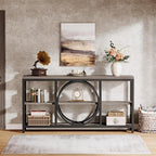 Tribesigns 70.9 Inch Extra Long Console Table for Entryway, Sofa Table Behind Couch with 3 Tier Wood Storage Shelves Industrial Metal Frame for Living Room Hallway Entryway, Black Rustic Gray