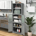 LOKO Tall Bathroom Cabinet, Modern Storage Organizer with Doors & Open Shelves, Wooden Floor Cabinet with Adjustable Shelves for Bathroom, Living Room or Kitchen (Grey)