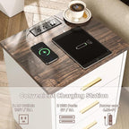 LIDYUK White Dresser for Bedroom, 3 Drawer Dressers & Chest of Drawers, Modern Wood Dresser with Charging Station, End Table Nightstand Bedside Table for Bedroom, Living Room