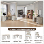 T4TREAM 59" Farmhouse Executive Desk with Drawers,Wood Home Office Computer Desk, Featuring Keyboard Tray,Charging Station,File Drawer, Storage Cabinet,for Work and Study (Antique White)