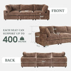 Modern Modular Sectional Sofa, 118.11" Oversized Cloud Sectional Couch, 3 Seat Comfy Modular Couches for Living Room, Plush Couch Cushion Covers Removable, Brown